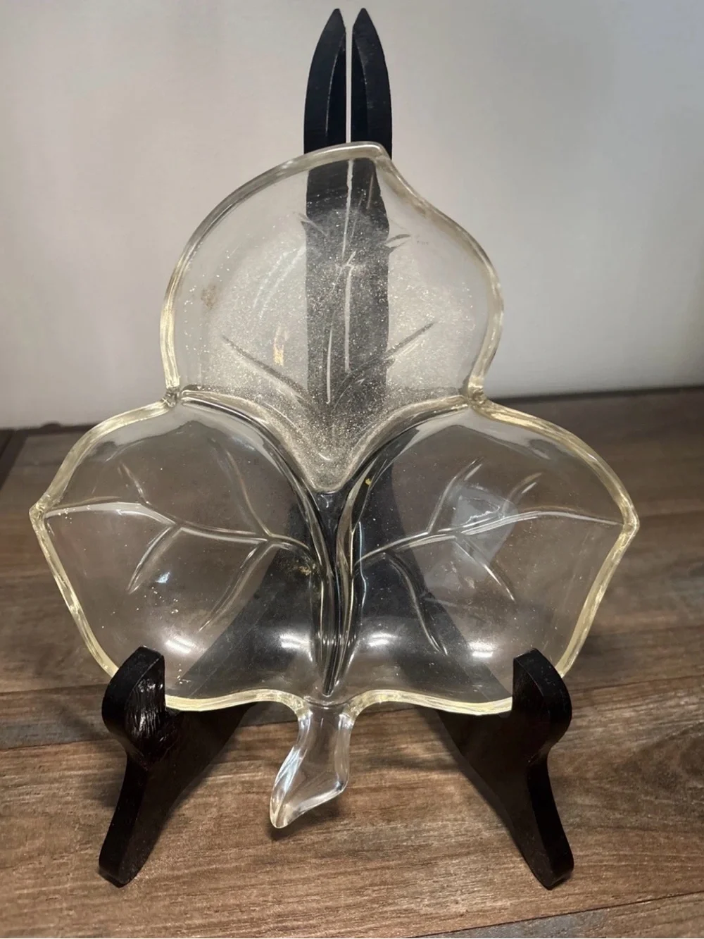 Clear Glass Leaf-Shaped Divided Serving Dish